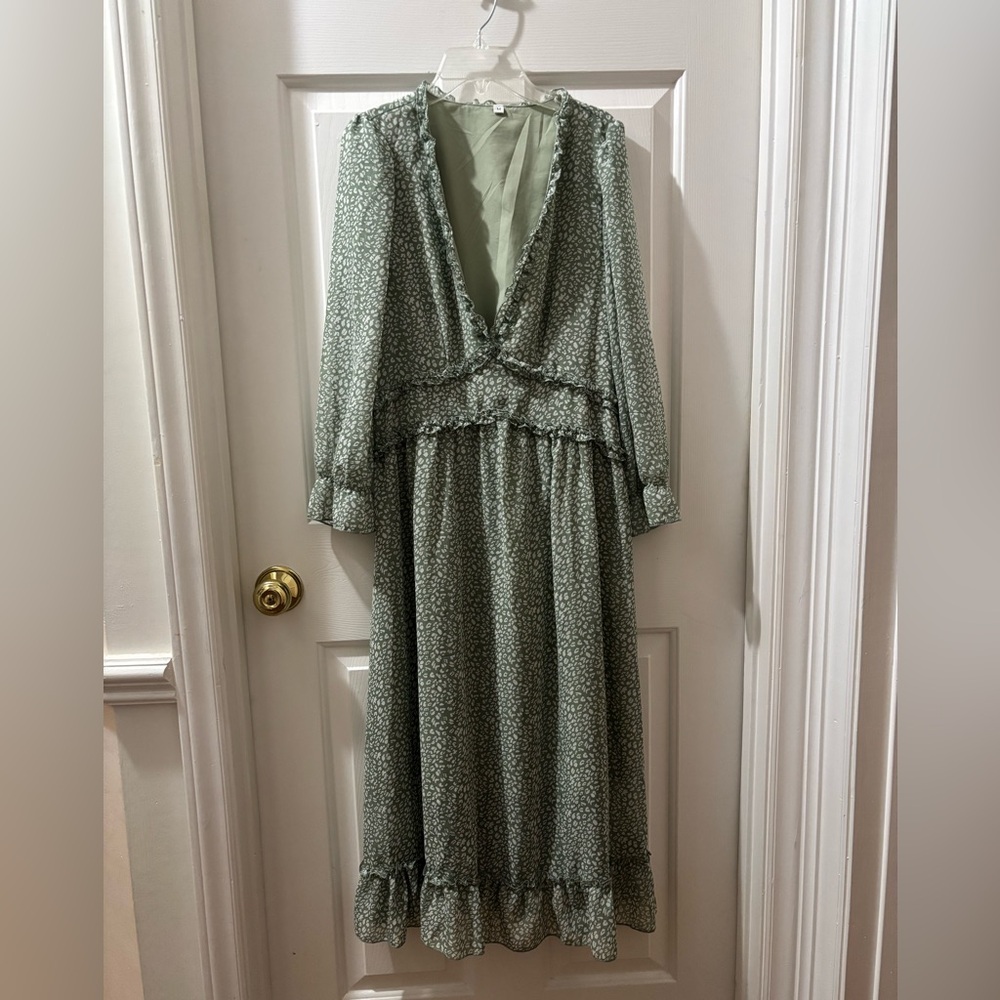 Amazon Green Patterned Long Sleeve Dress